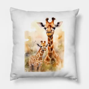 Baby giraffe with mom Pillow