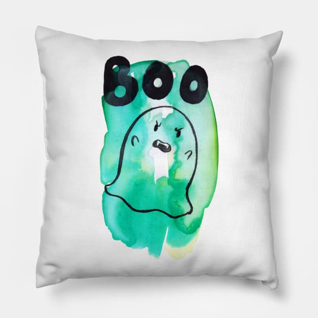 Boo - Green Watercolor Ghost Pillow by saradaboru