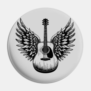 Acoustic Guitar with Wings - Six-String Strumming Pin