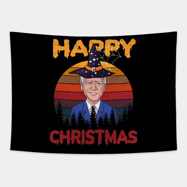 Vintage Joe Biden Funny Halloween Happy Christmas Witch Hat Tapestry by wonderws