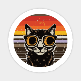 vintage brown a black cat in glasses, retro sunset Magnet
