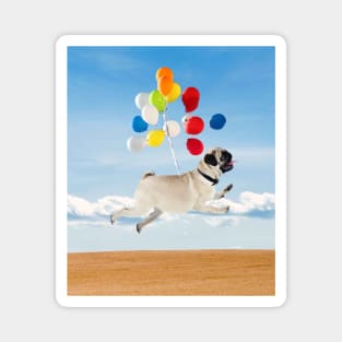 Flying Pug With Balloons Magnet