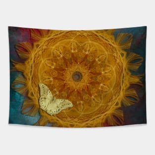 Magical fire mandala and gold butterfly Tapestry