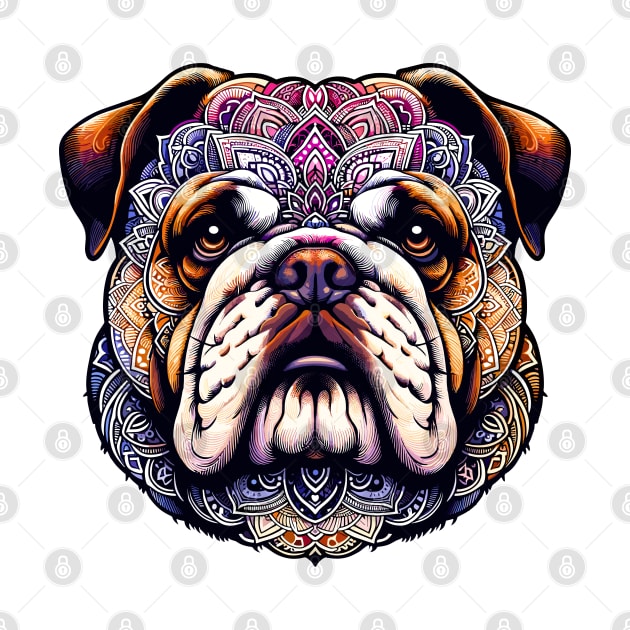 Intricate Bulldog Mandala: Canine Artwork Fusion by AmandaOlsenDesigns