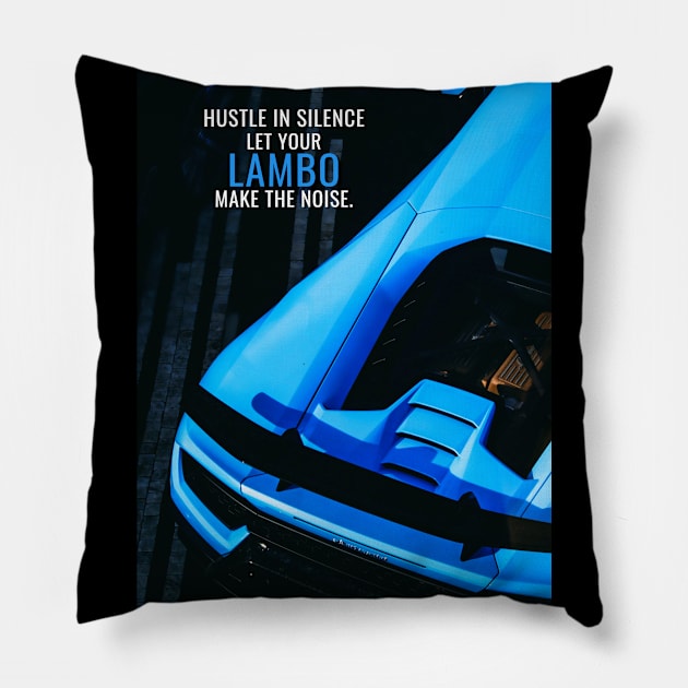 Blue Lambo Pillow by Millionaire Quotes