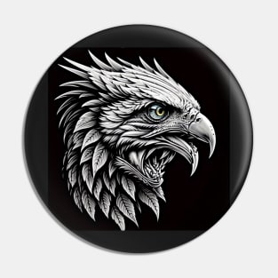 A majestic eagle head with a fierce expression Pin