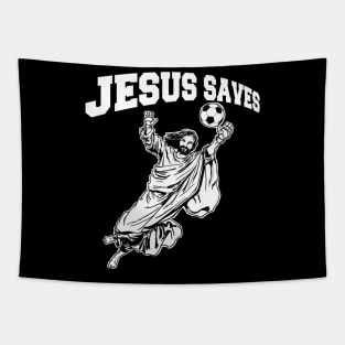 Jesus saves soccer goalie Tapestry