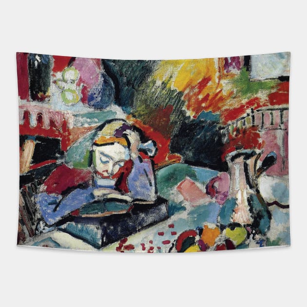 Henri Matisse - Interior with a Girl Reading - Exhibition Poster Tapestry by studiofrivolo