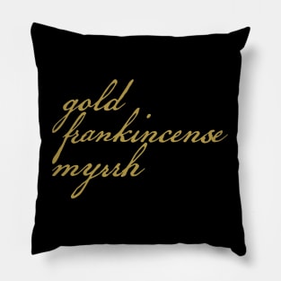 Three Christmas Gift Minimal Typography Gold Script Pillow