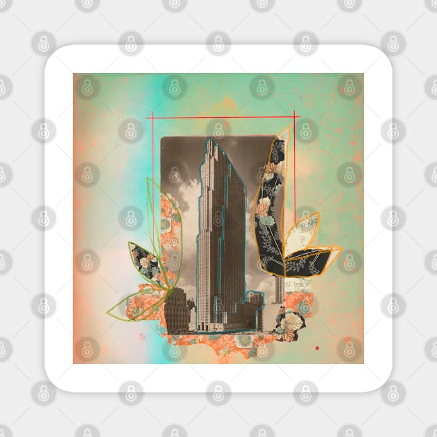 Nostalgic skycraper, vintage collage art Magnet by Victoria Herrera Collagist