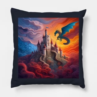 Dragon Castle Psychedelic Fantasy Pillow