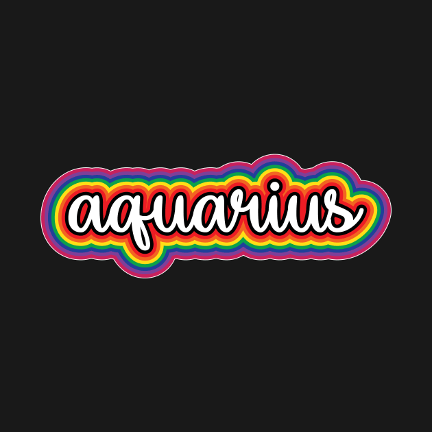 Aquarius Astrology Script Typography Gay Pride Rainbow by graphicbombdesigns