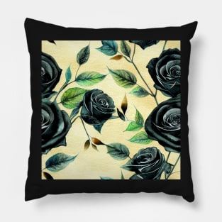 Black rose watercolor rose Pillow