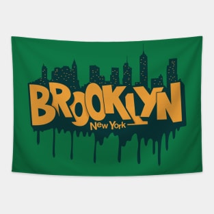 New York Brooklyn - Brooklyn Schriftzug - Brooklyn Logo mit skyline Tapestry