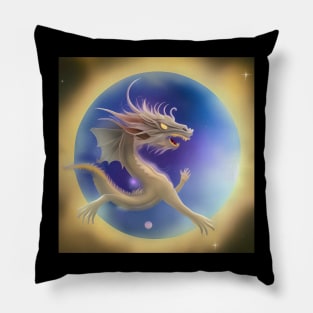 Gold Dragon Flying Through Wormhole Pillow