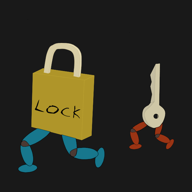 Illustration of a key chasing a lock by Jorgi125