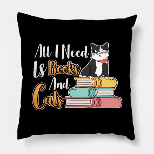 All I Need Is Books And Cats Cute Bookworm Cat Pillow