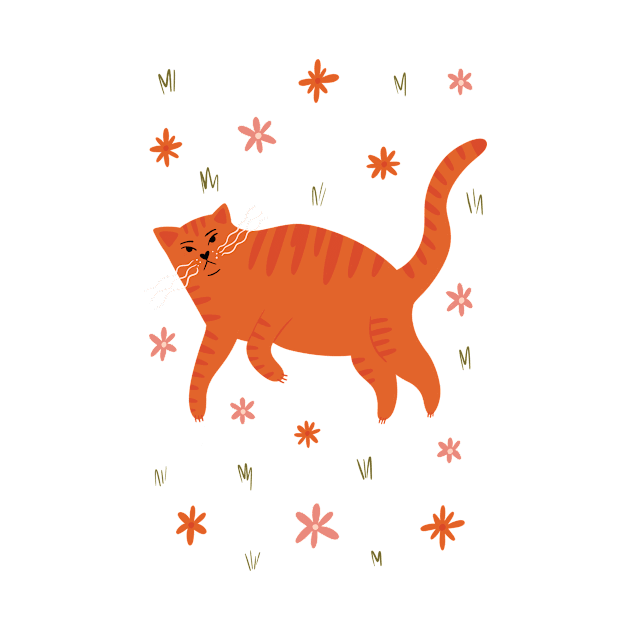 Cool orange cat in flower field illustration by WeirdyTales