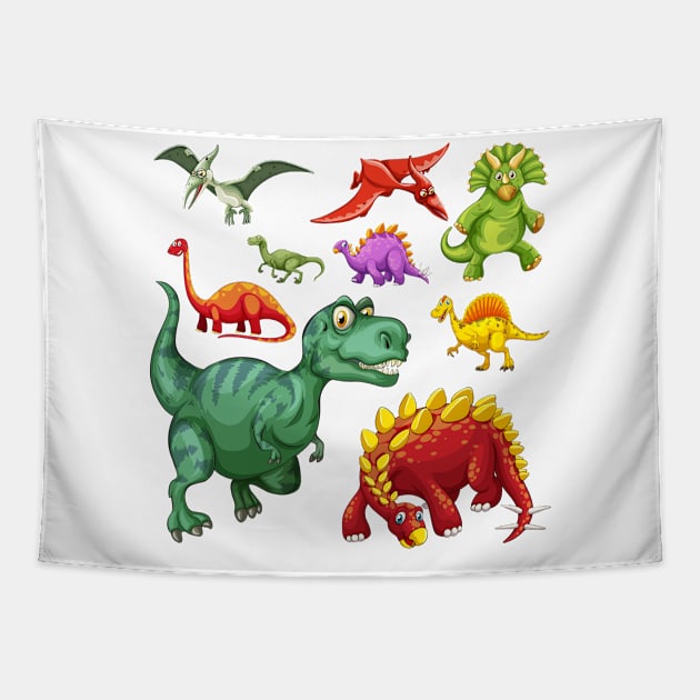 Assorted Illustrated Dinosaurs Tapestry by bluerockproducts