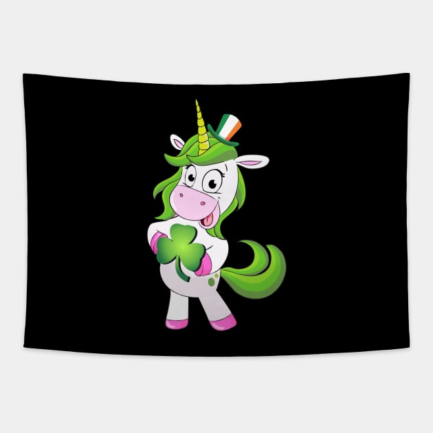 St Patricks Day Girls Dabbing Unicorn Leprechaun Lepricorn Tapestry by Pannolinno