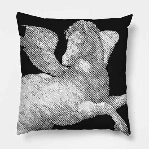 Pegasus With Butterfly Wings Diagonal Line Art Pillow by pelagio