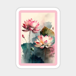 Lotus Watercolor Background Magnet