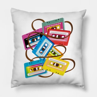 colorful 80s music cassettes with band salad Pillow