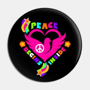 Peace Begins Inside Dove Heart Pin