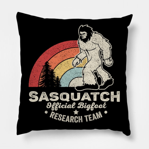 Retro Vintage Bigfoot Sasquatch Official Bigfoot Research Team Funny Bigfoot Hunter Outdoor Lover Pillow by SomeRays