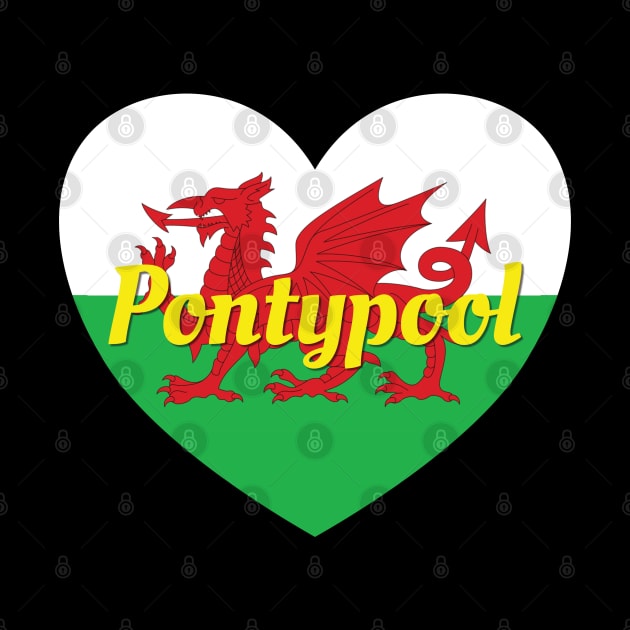 Pontypool Wales UK Wales Flag Heart by DPattonPD