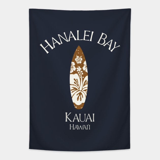 Hanalei Bay Kauai Hawaii Vintage Surfboard Plumeria Tapestry by TGKelly