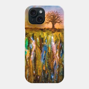 Watercolor abstract landscape and single tree Phone Case