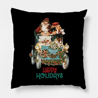 VINTAGE CHRISTMAS SANTA CAR HAPPY HOLIDAYS Pillow