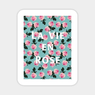 La Vie En Rose - scattered pink roses on turquoise on pink tee Magnet