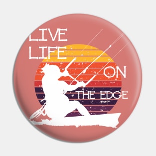 Vintage Sunset Retro Sunrise White Kitesurfer Silhouette Pin