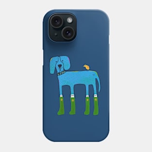 Whimsical Blue Great Dane Drawing wearing green Boots Phone Case