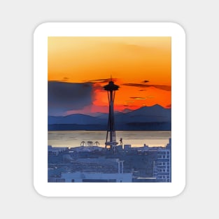 Gorgeous sunset in Seattle, with the Space Needle in the foreground Magnet