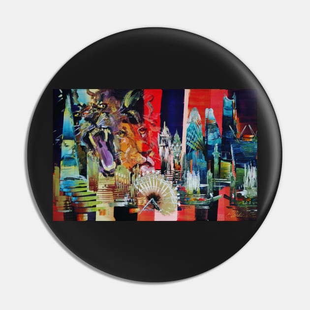 London City Skyline Barbary Lion Pin by artsale