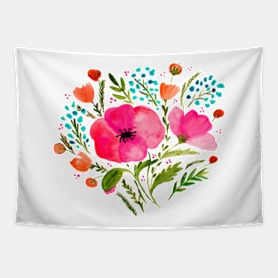Watercolor poppies bouquet - pink and green Tapestry