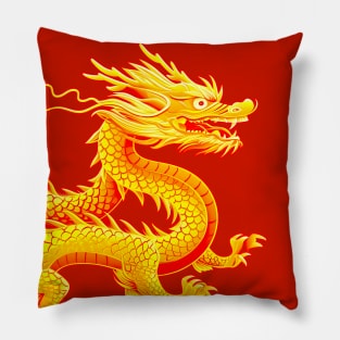 Chinese Golden Dragon on a Lucky Red Background 2: Chinese New Year, Year of the Dragon on a Dark Background Pillow