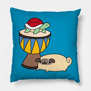 Djembe Turtle and Pug Pillow