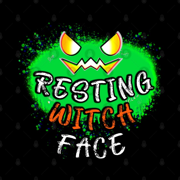 Resting Witch Face Jack O Lantern Green Pumpkin Splat by MaystarUniverse