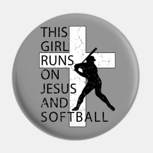 This Kid Runs on Jesus and Softball Christian Cross Pin