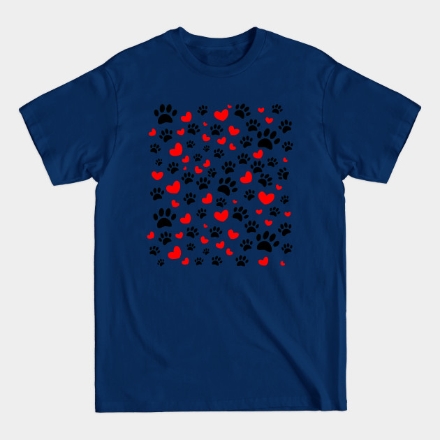 Disover Random Dog Paw Prints And Red Hearts - Dog Paws - T-Shirt