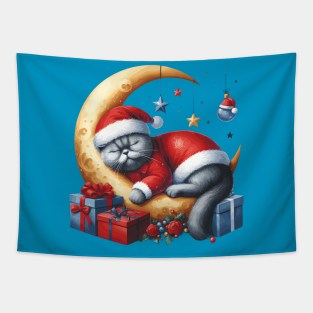 British Shorthair Cat On The Moon Christmas Tapestry