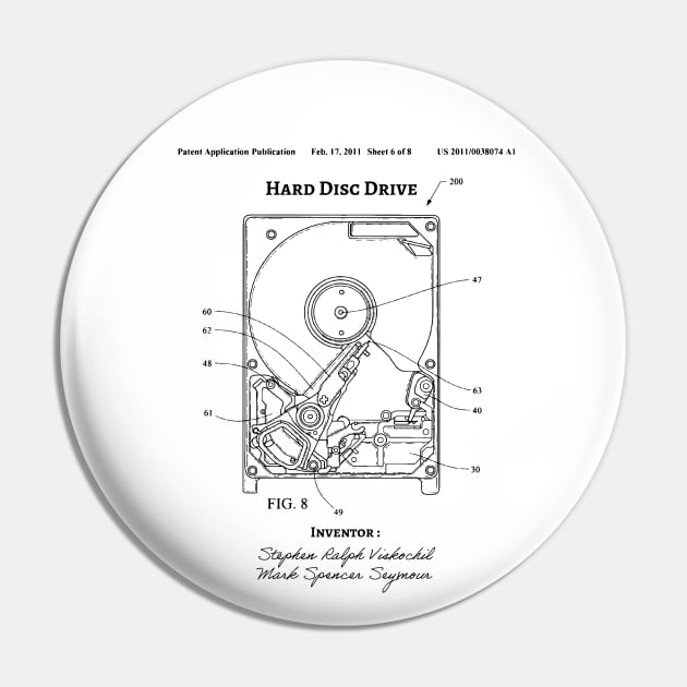 Hard Drive Patent Technology 2011 HDD Blueprint Pin by Anodyle