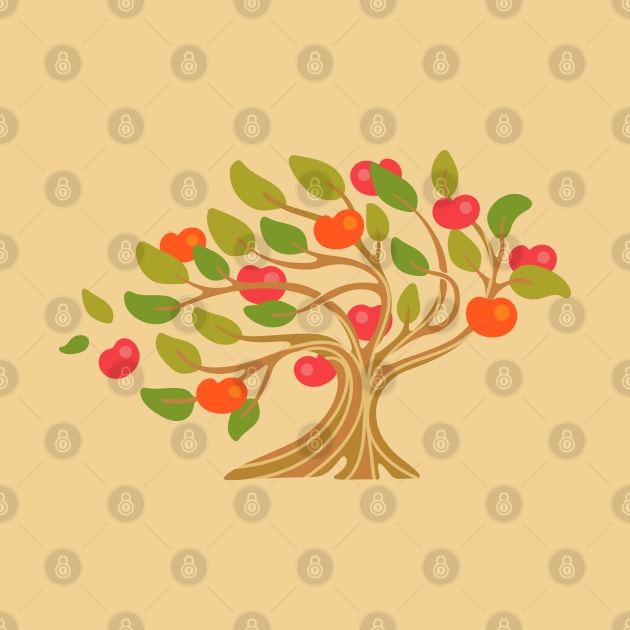 A WINDY DAY IN THE APPLE ORCHARD Ripe Fruit Tree in Bright Warm Autumn Green Red Orange Brown Beige - UnBlink Studio by Jackie Tahara by UnBlink Studio by Jackie Tahara