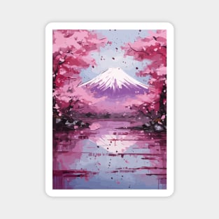 Japan Mount Fuji Cherry Blossom Tree Watercolor Painting Abstract Art Magnet