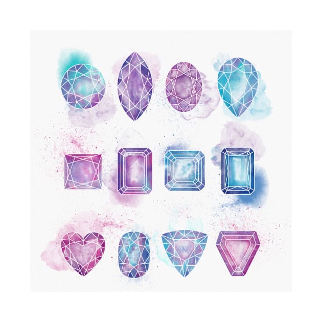 watercolor gems crystals  illustration by RenattaZare