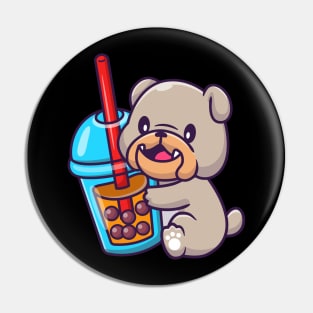 Cute Bulldog With Bubble Milk Tea Cartoon Pin